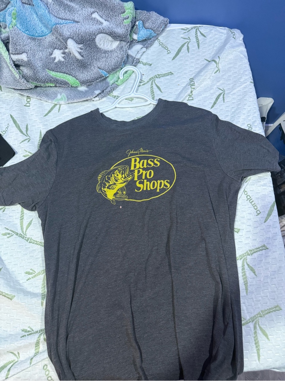Bass Pro Shops Charcoal Short Sleeve Tee with Yellow Logo